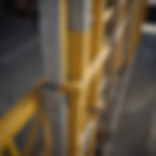 Detailed view of scaffold guard rail post construction materials