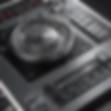 Sophisticated Control Panel of a Silver Tower Fan Close-up view of the control panel of a sophisticated silver tower fan.