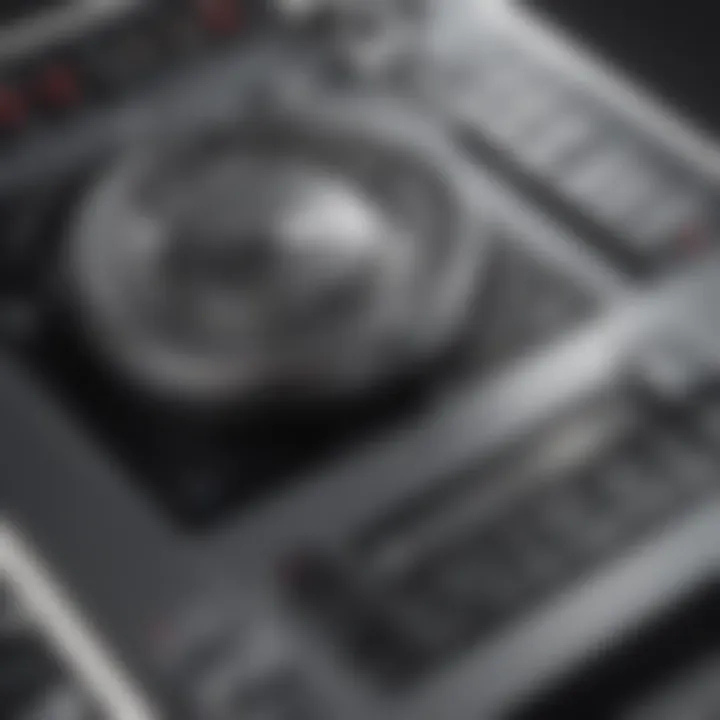 Sophisticated Control Panel of a Silver Tower Fan Close-up view of the control panel of a sophisticated silver tower fan.