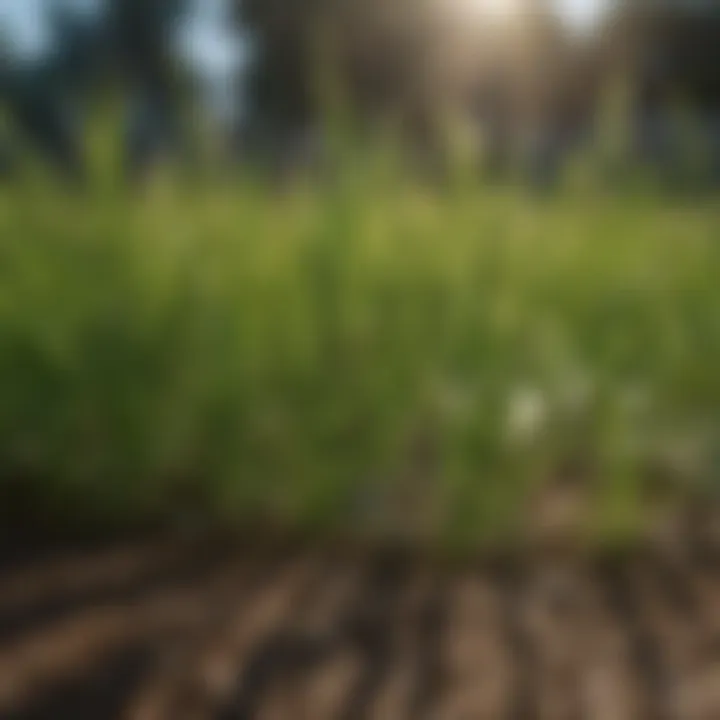 Close-up of solar green grass seed under sunlight
