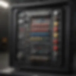 Detailed view of a four-space breaker box components