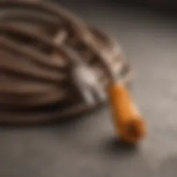 Close-up view of the brown outdoor extension cord showcasing its durable construction