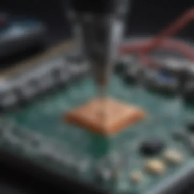 Soldering Iron in Use on a Circuit Board Close-up of soldering iron in action on a circuit board.