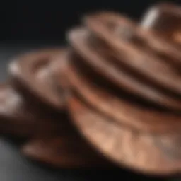 Close-up of tarnished copper items showing oxidation.