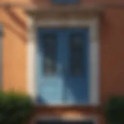 Elegant blue shutter on house facade