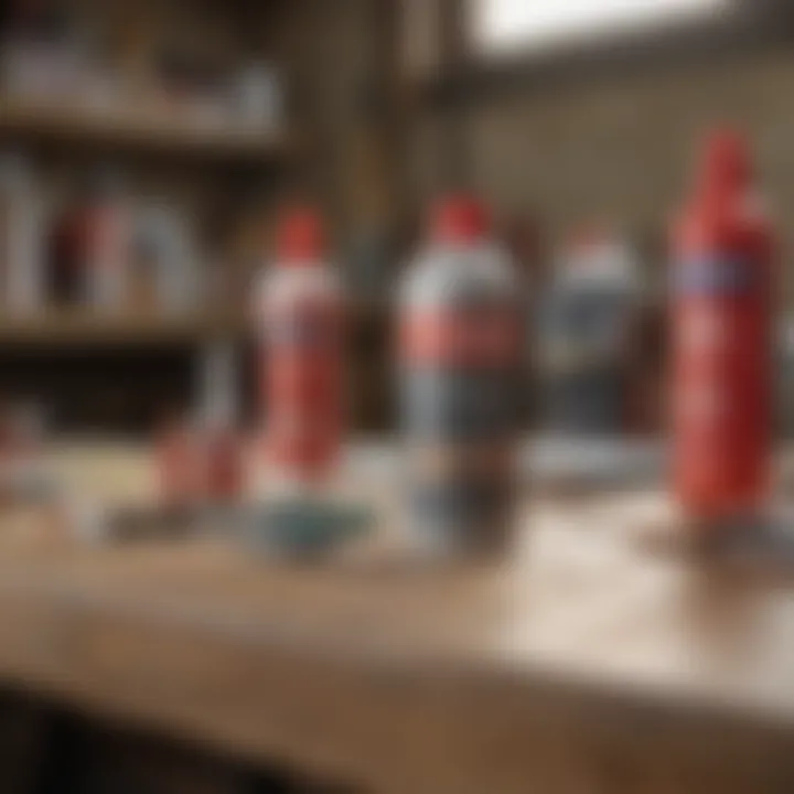 Variety of Loctite construction glue products on a workbench