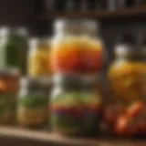 A jar filled with colorful fermenting vegetables