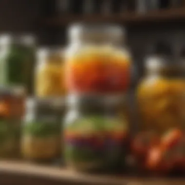 A jar filled with colorful fermenting vegetables