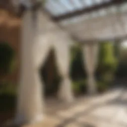 Outdoor fabric draped over a pergola