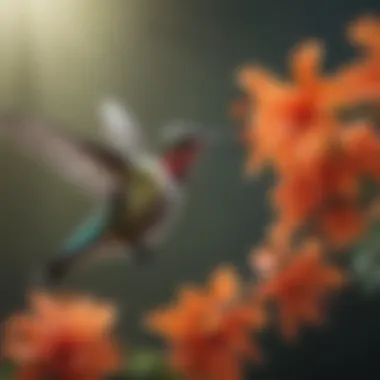 Graceful Elegance: The Vibrant Hummingbird Vibrant Hummingbird sipping nectar from a flower