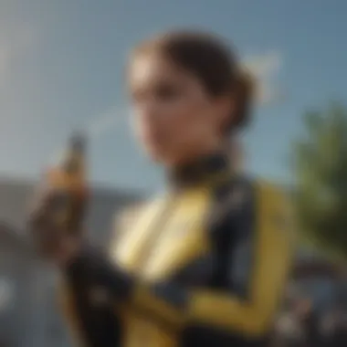 Person demonstrating the usage of a wasp spray outdoors