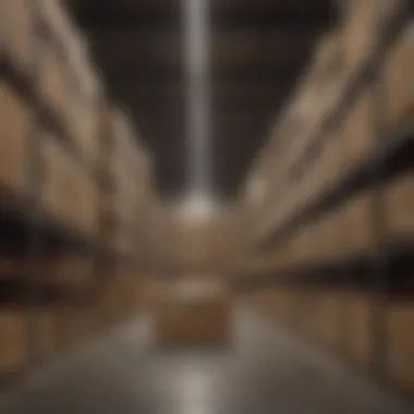 Warehouse shelves filled with big cardboard boxes