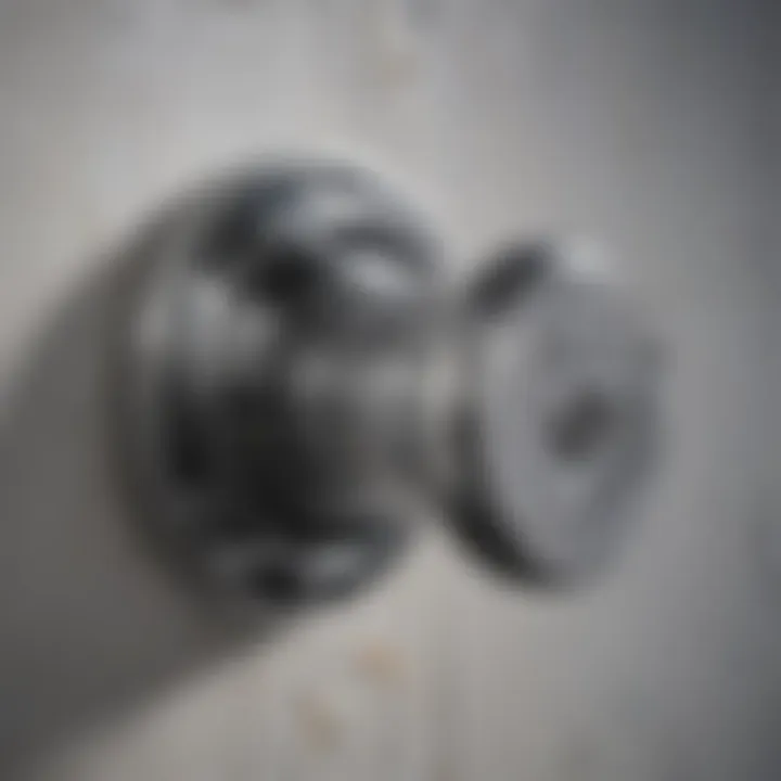 Water droplets on chrome shower valve handle