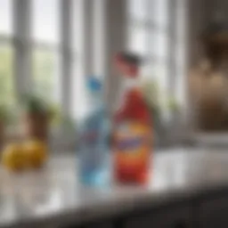 Clear spray bottle of Windex with Vinegar on marble countertop