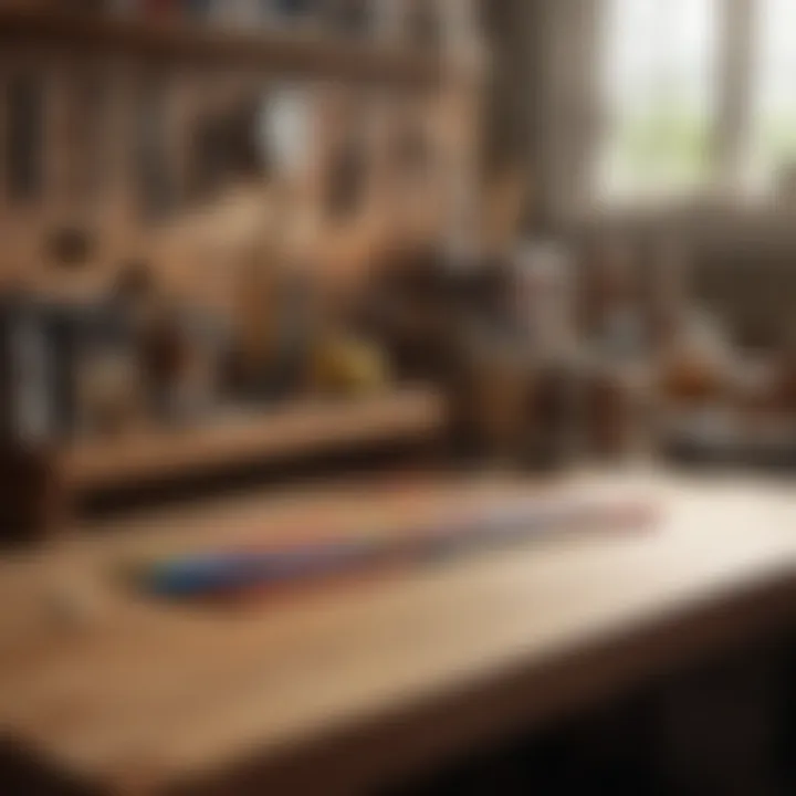 Workbench with Wood Retouching Markers Selection of wood retouching markers on a workbench