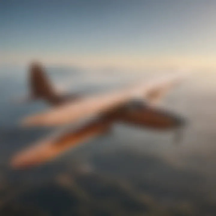 Wooden airplane glider in flight