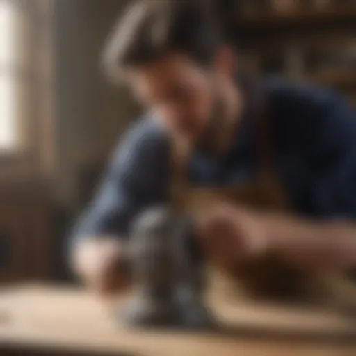 Woodworker using a sanding disk on a grinder