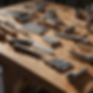 Essential Woodworking Tools Including Bostitch 2 1/2 Finish Nails Variety of Woodworking Tools on Workbench