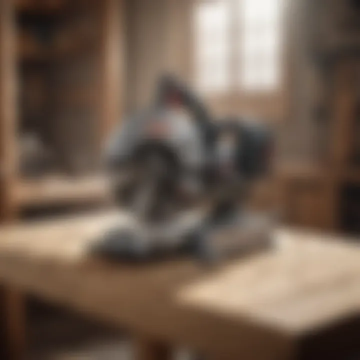A worm drive circular saw in action, cutting through thick wood.
