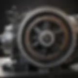 Close-up view of a worm drive circular saw showcasing its unique gear system.