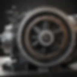 Close-up view of a worm drive circular saw showcasing its unique gear system.